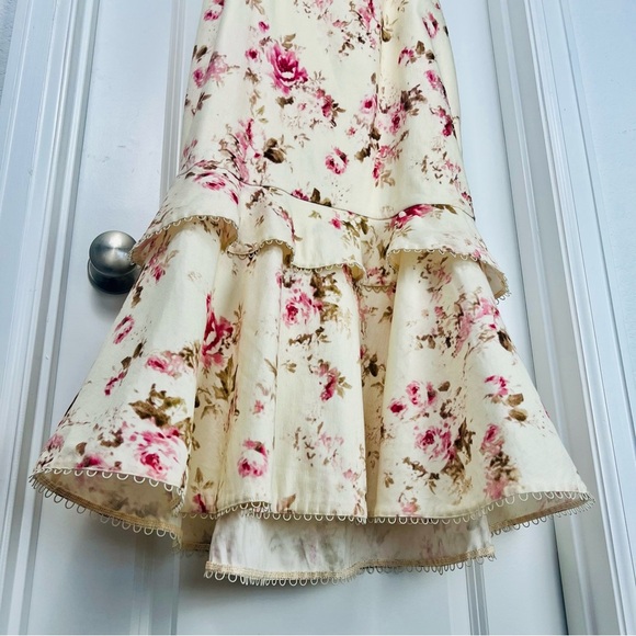 V. Chapman Luna Dress English Rose Floral Beaded Crystal Trim Midi 8 Medium - Picture 11 of 15